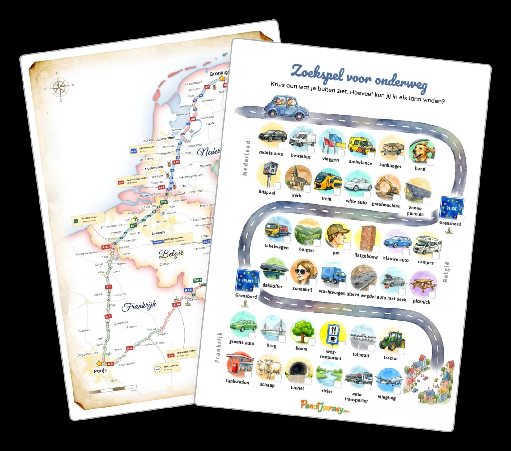 Voorbeeld van autobingo en routekaart